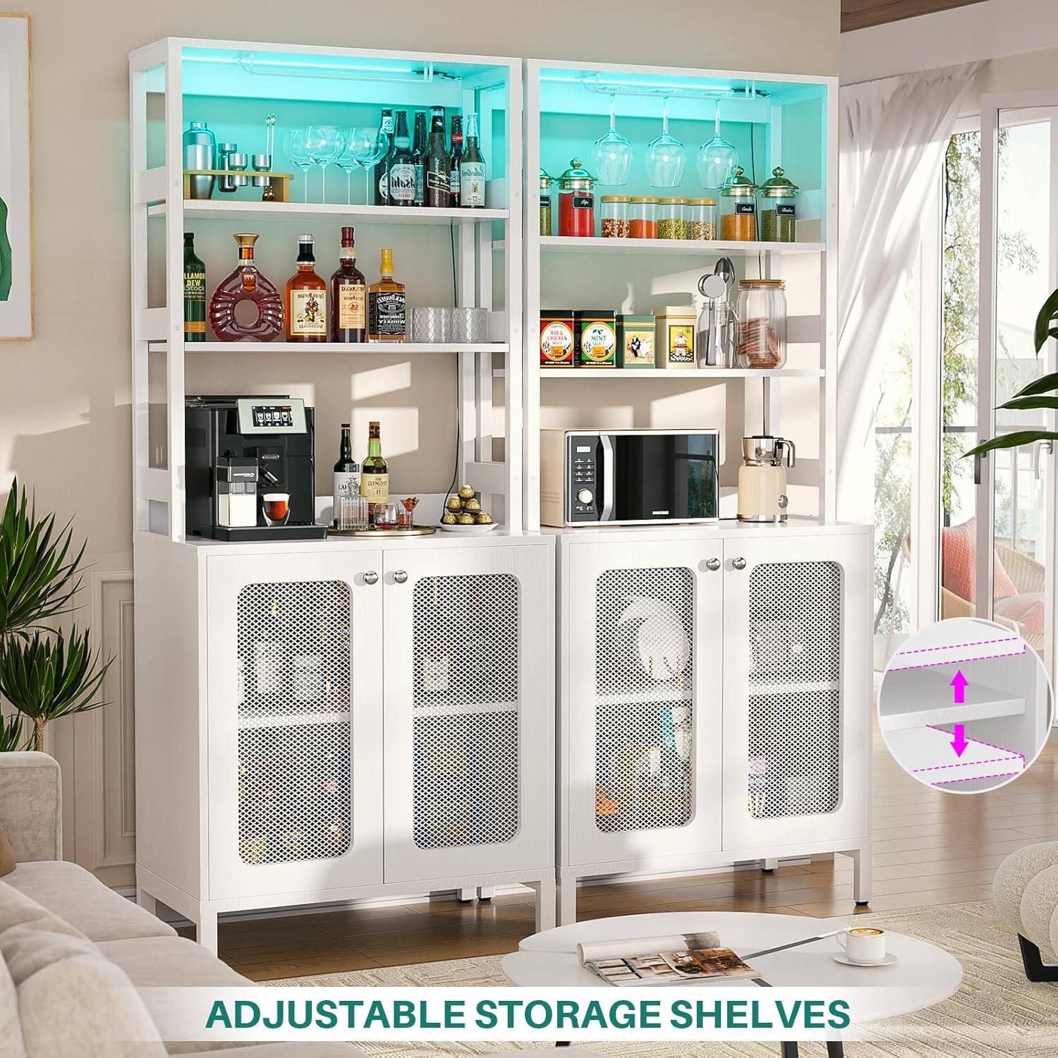 Aheaplus 67'' Tall Wine Cabinet with LED Light and Power Strip