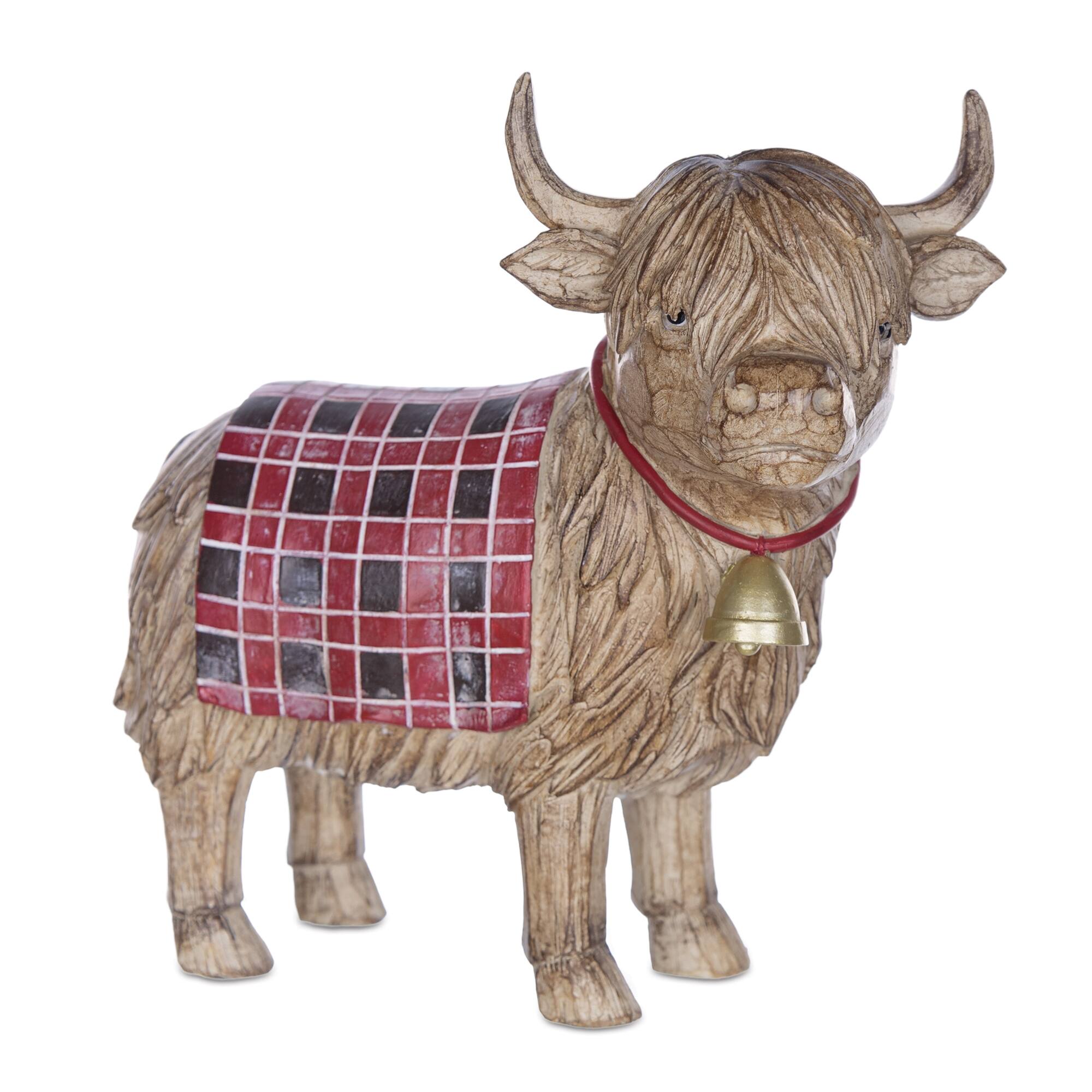 Left. BreeBe - Highland Cow Winter Figurine (Set of 2) - Red, Brown.