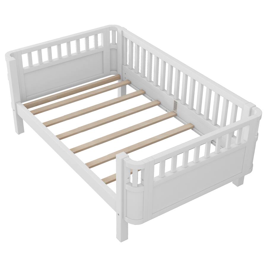 Platform Rails For Bed GOODSILO Twin Size Wood Platform Bed with Safety Rails for Kids, Low ...