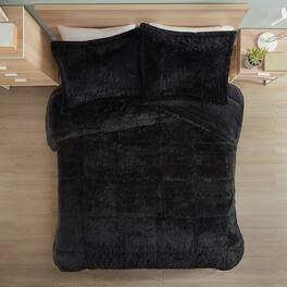 Hivvago - Full/Queen Soft Sherpa Faux Fur 3-Piece Comforter Set with Pillow Shams - Black