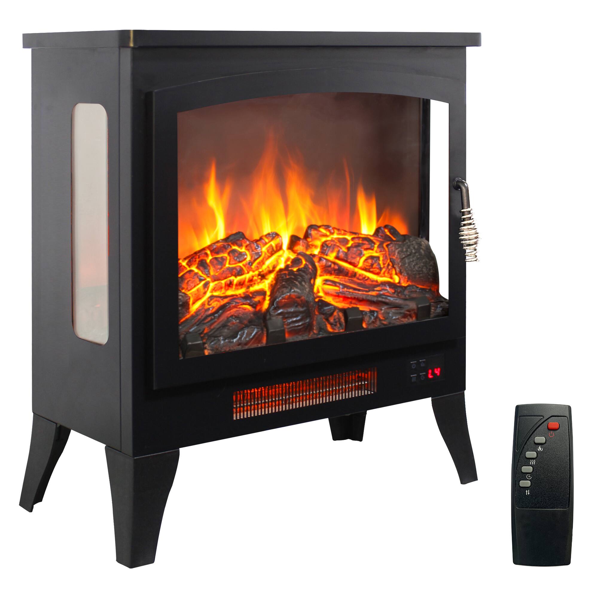 Front. Boyel Living - 21-in Antique Black Three-Sided Electric Fireplace Stove 1400W 5000 BTU with Remote Control and 23.3-in Height - Antique Black.