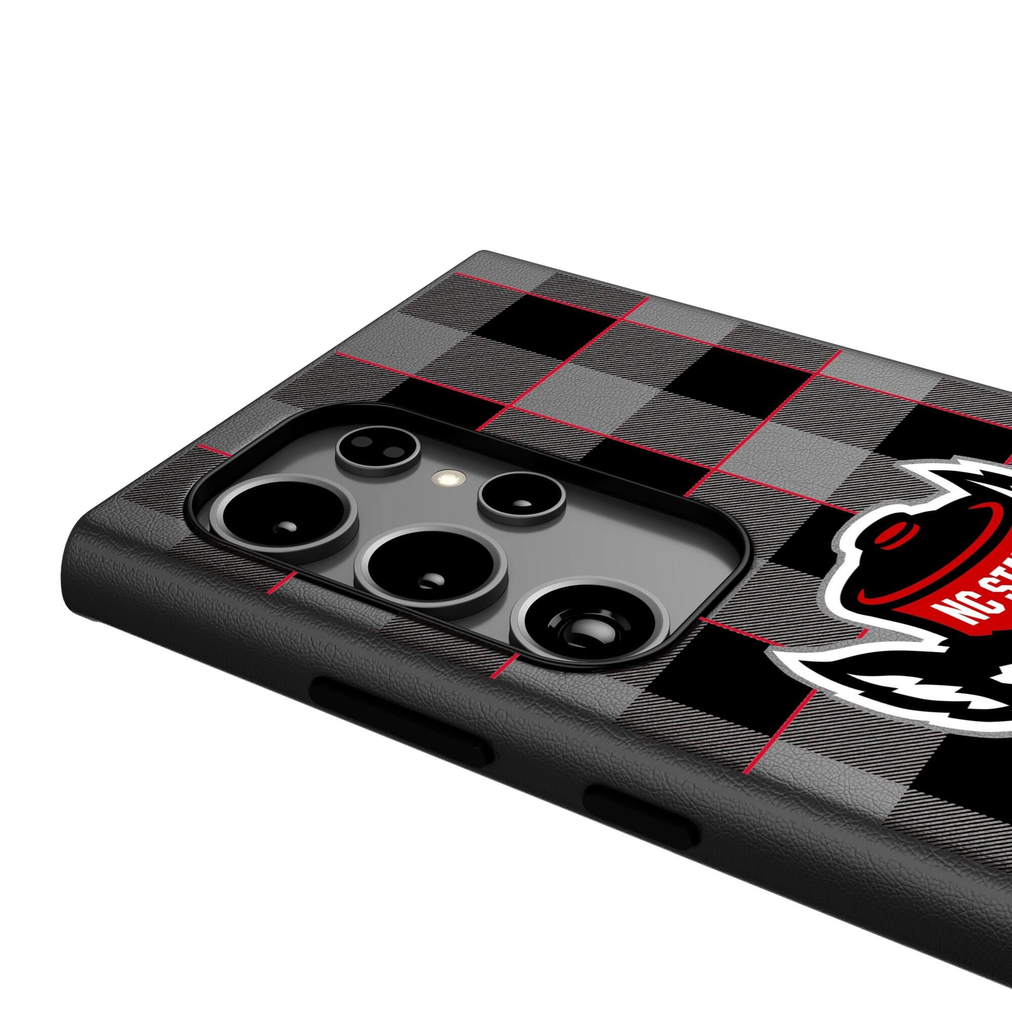 Alt View 3. Keyscaper - NC State Wolfpack Plaid Galaxy Magnetic Bump Case - S24 - Black.