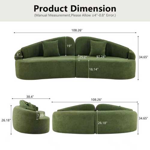 Product Dimension (Manual Measurement. Please Allow +4"-0.8" Error.)

- 108.26"
- 19"
- 25.2"
- 97.24"
- 34.65"
- 16.14"
- 38.4"
- 108.26"
- 26.18"
- 7"
- 7.09"
- 26.18"
- 34.65"