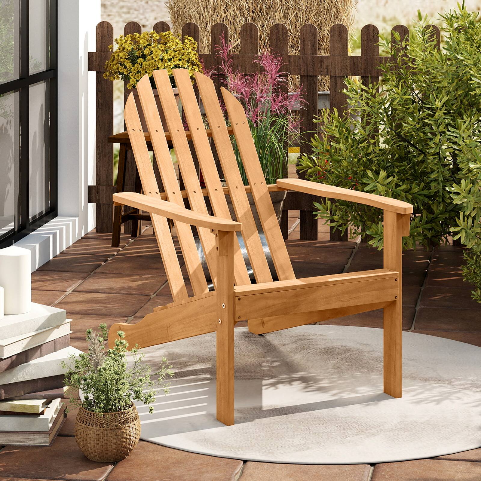 Alt View 1. Costway - Costway Outdoor Adirondack  Chair Accent Chair Solid Wood sturdy Patio Garden Furniture - Natural.