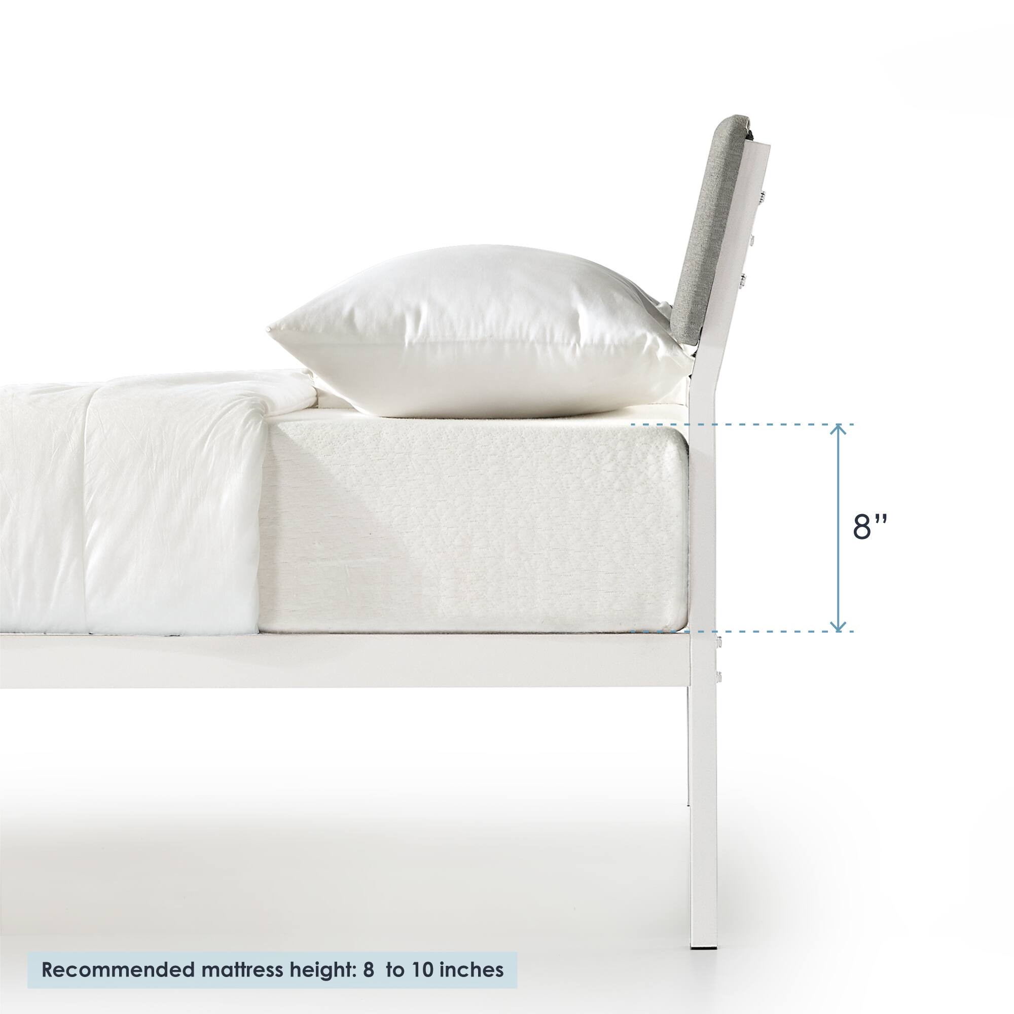 Recommended mattress height: 8 to 10 inches