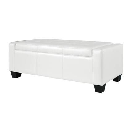 Front. SlickBlue - Modern Accent Bench for Entryway, Bedroom, or Living Room Seating - White.