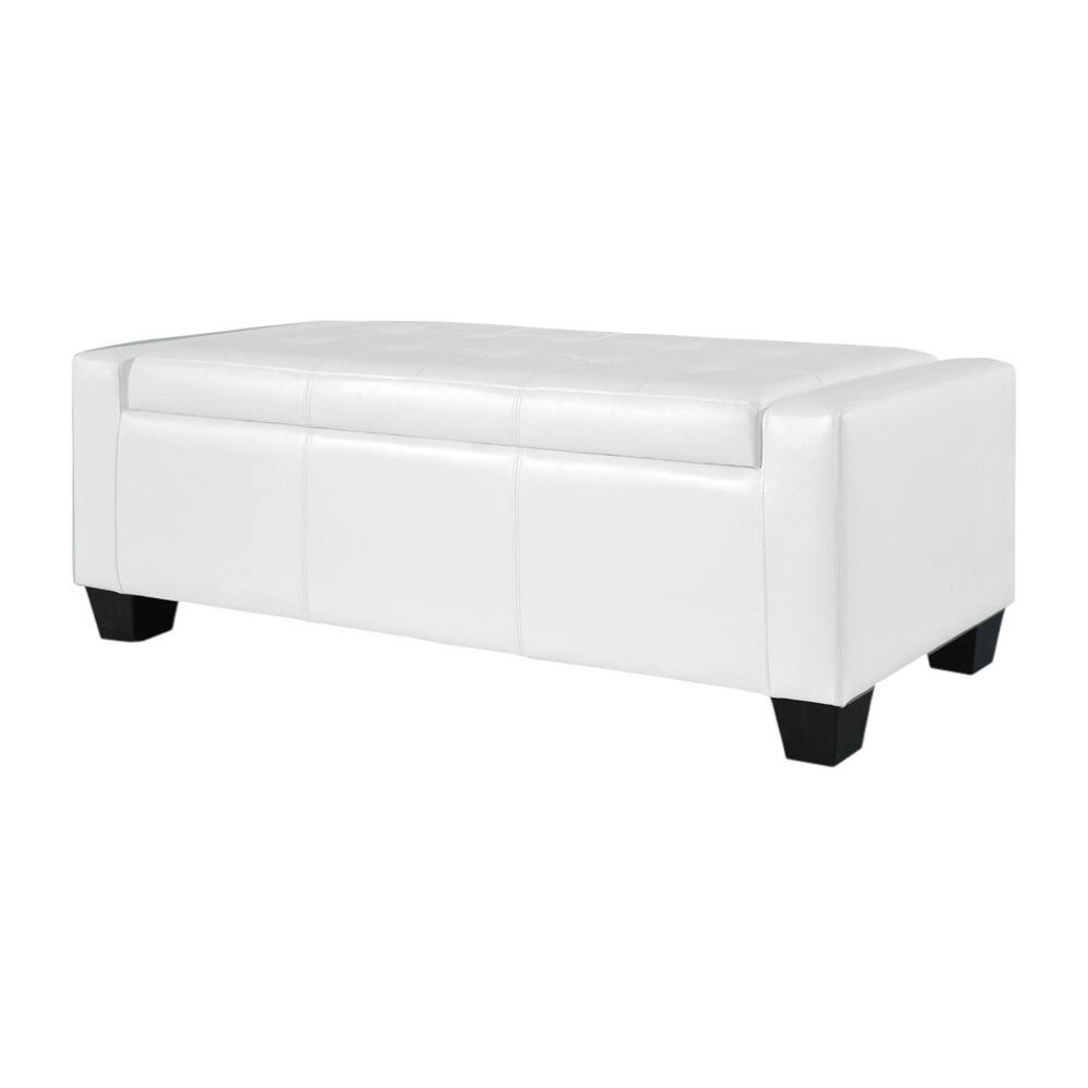 Front. SlickBlue - Modern Accent Bench for Entryway, Bedroom, or Living Room Seating - White.