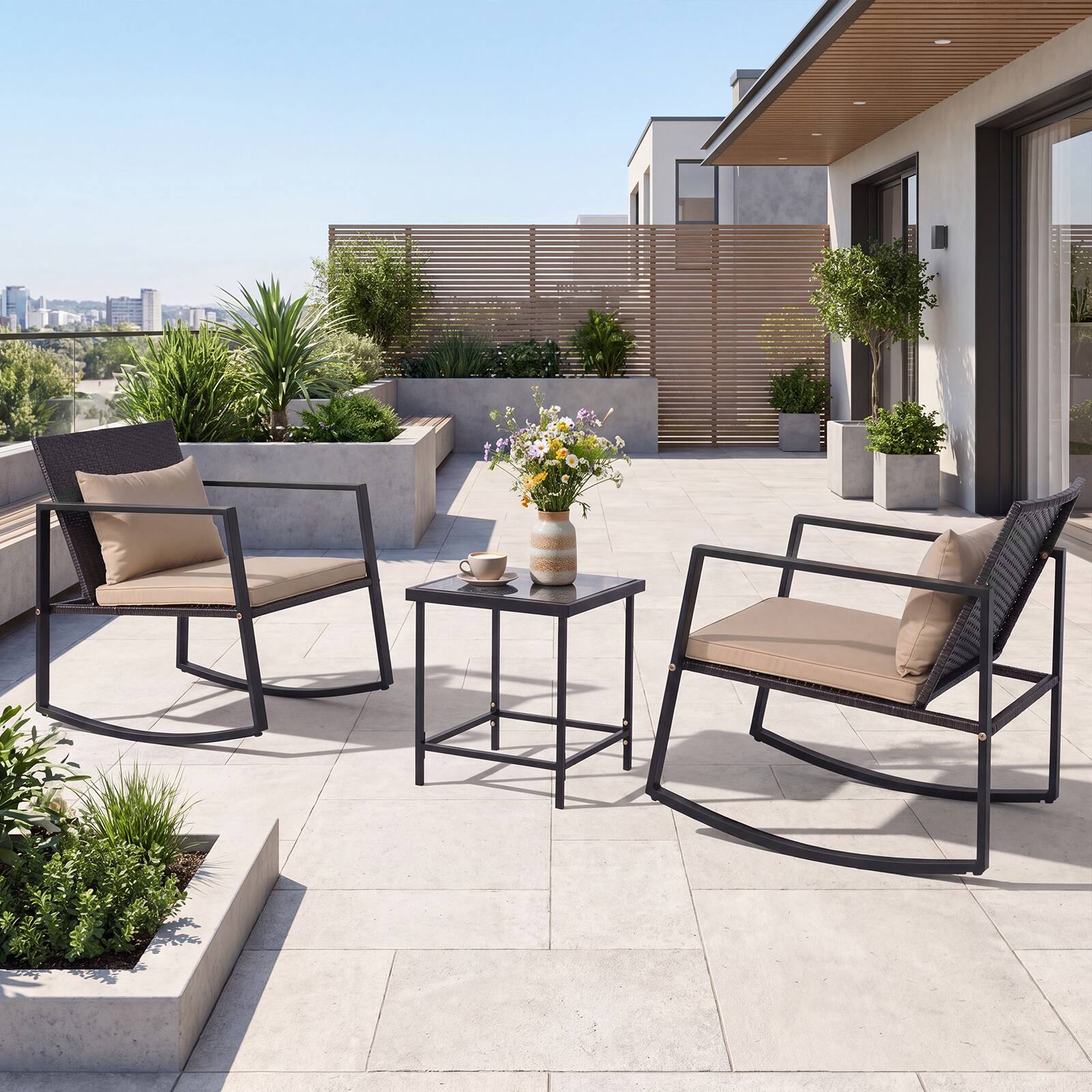 Alt View 3. Gymax - Gymax 3-Piece Outdoor Rocking Bistro Set Patio Rocking Chairs & Coffee Table Set - Black.
