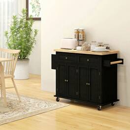 Kadyn - Rolling Kitchen Island with Built-In Spice Rack and Storage, Distressed - Black