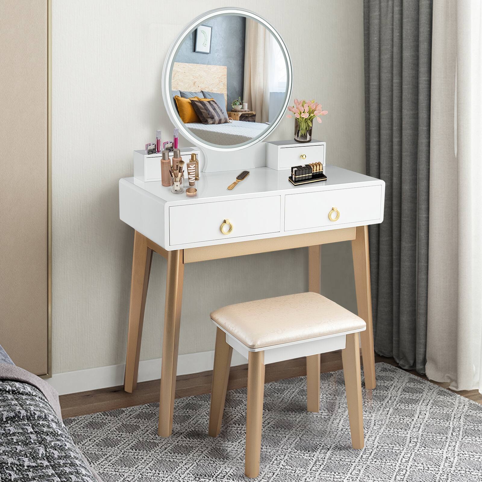 Alt View 1. Ecooso - Touch Screen Makeup Vanity Table with Dimmable Mirror and 3 Lighting Modes for Glam Setup - White.