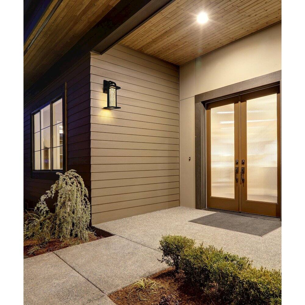 Alt View 4. Elegant Lighting - Uriah 16 inch LED Outdoor Wall sconce in Black - Black And Clear.