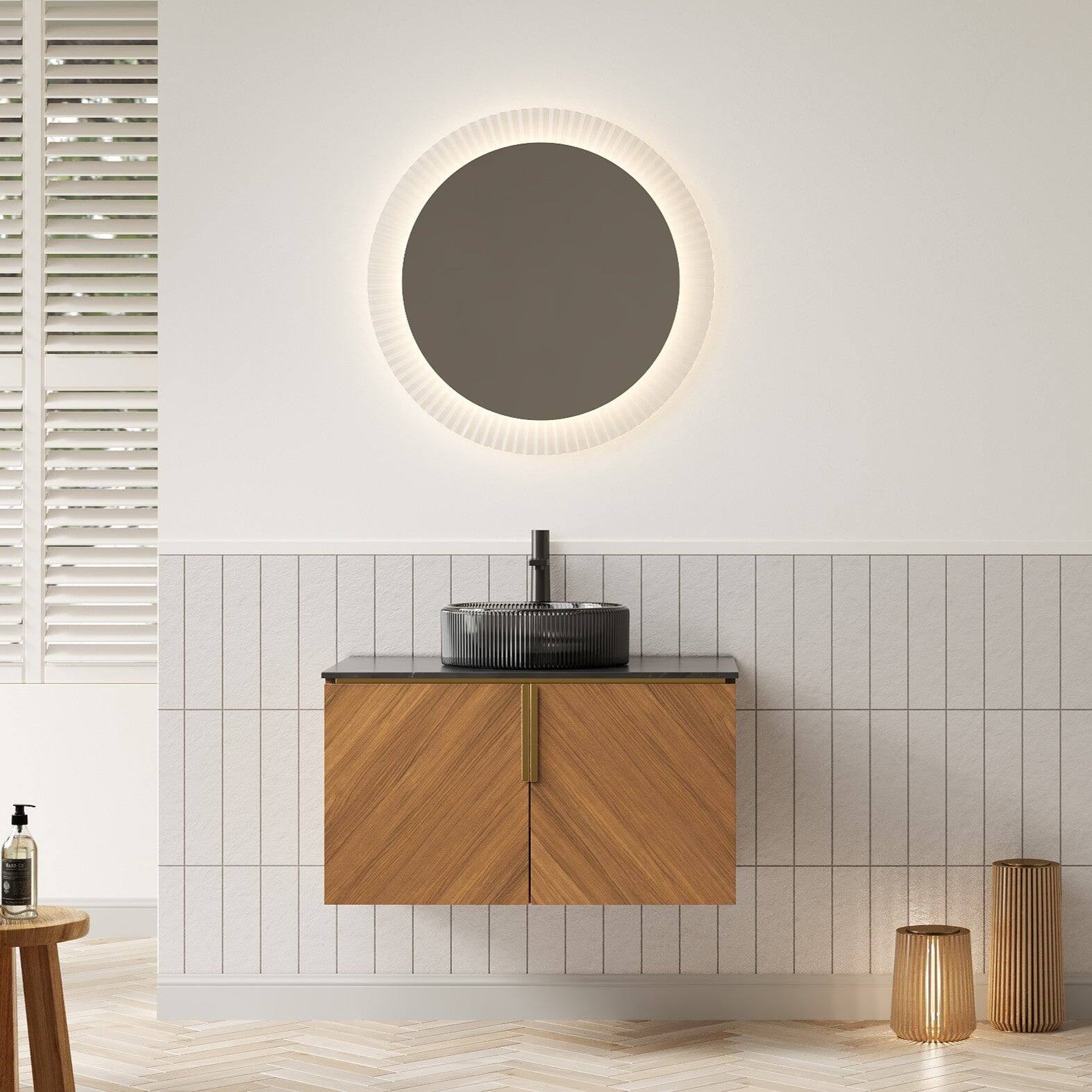 Photos - Bathroom Sink Transparent Boyel Living - 30 Bathroom Vanity with  Black Round Glass Basin Black Sintered Stone Top - Black,Espresso BL-W337 
