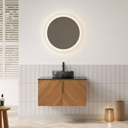 Front. Boyel Living - 30 Bathroom Vanity with Transparent Black Round Glass Basin Black Sintered Stone Top - Black,Espresso.