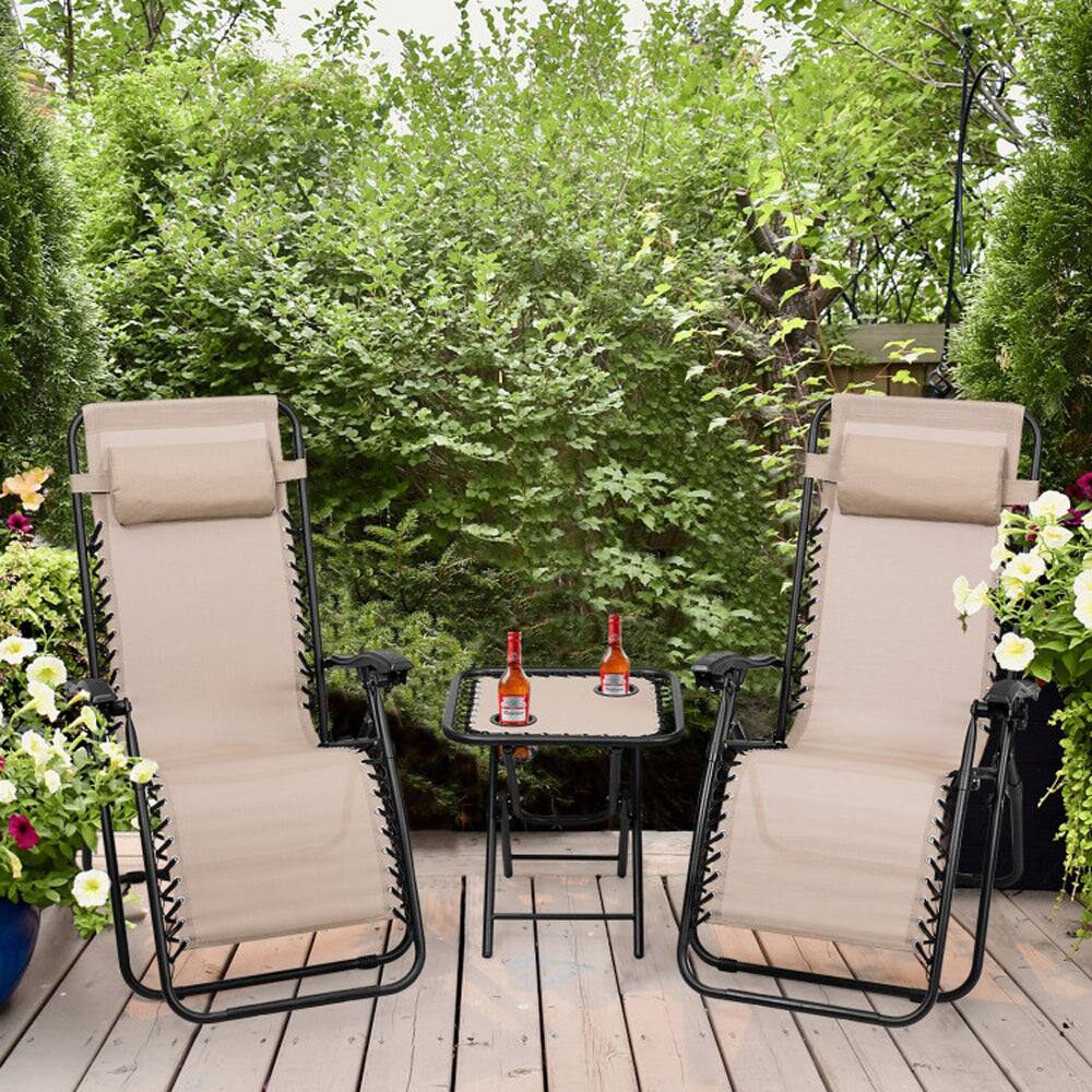 Alt View 8. Boyel Living - 3 Pieces Folding Portable Zero Gravity Reclining Lounge Chairs Table Set - Beige.