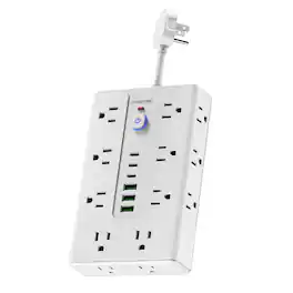 Overtime - OS70 22-in-1 Multi-Port Power Strip with 16 AC Outlets, 3 USB-A & 3 USB-C Ports - White
