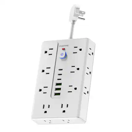 Front. Overtime - Overtime OS70 22-in-1 Multi-Port Power Strip with 16 AC Outlets, 3 USB-A & 3 USB-C Ports, White - White.