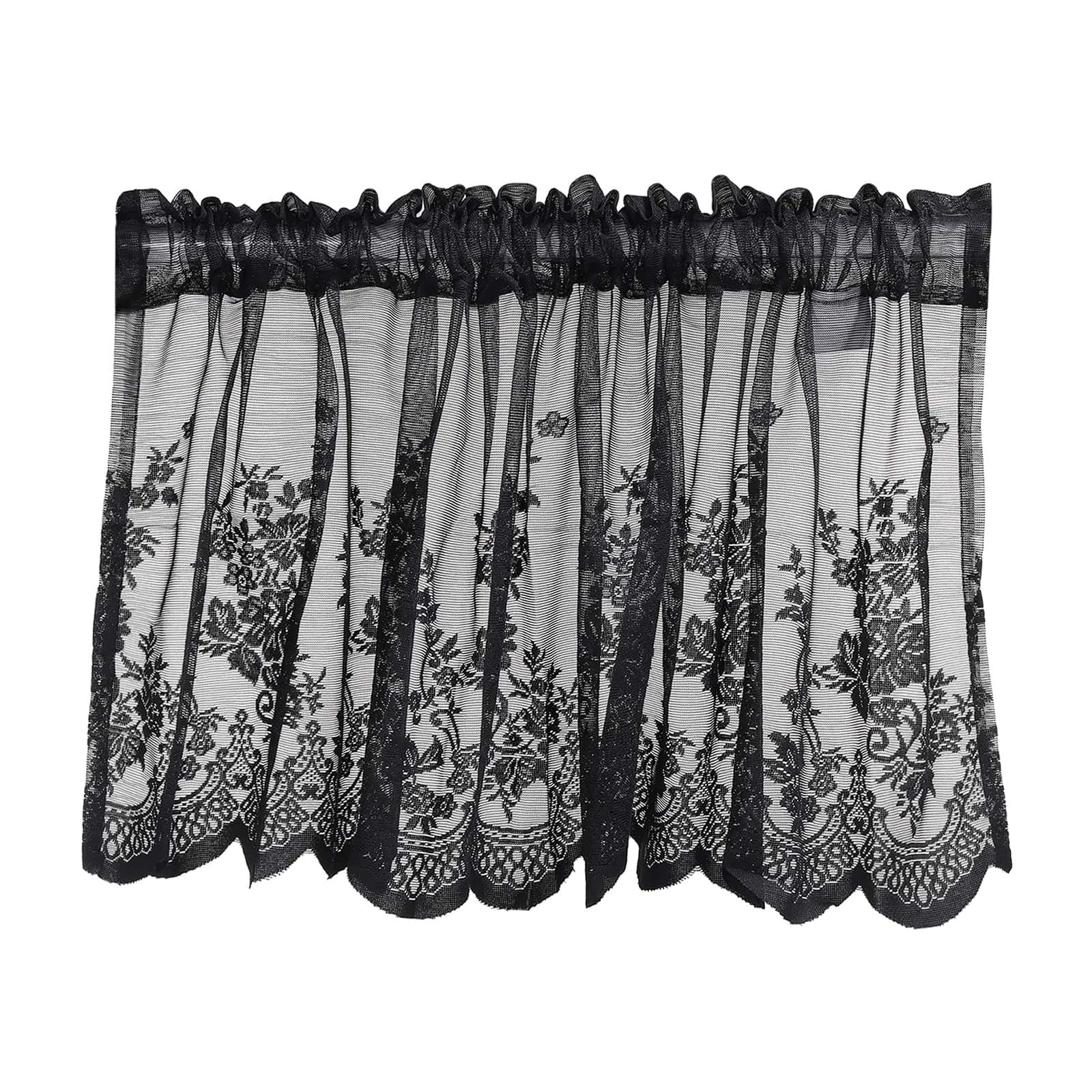 Unique Bargains - Window Valance Curtains, 51x16 Inch, Lace Floral Embroidery, Light Filtering Sheer for Bedroom Bathroom Living Room - Black