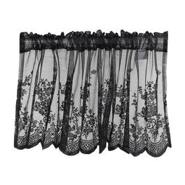 Unique Bargains - Window Valance Curtains, 51x16 Inch, Lace Floral Embroidery, Light Filtering Sheer for Bedroom Bathroom Living Room - Black