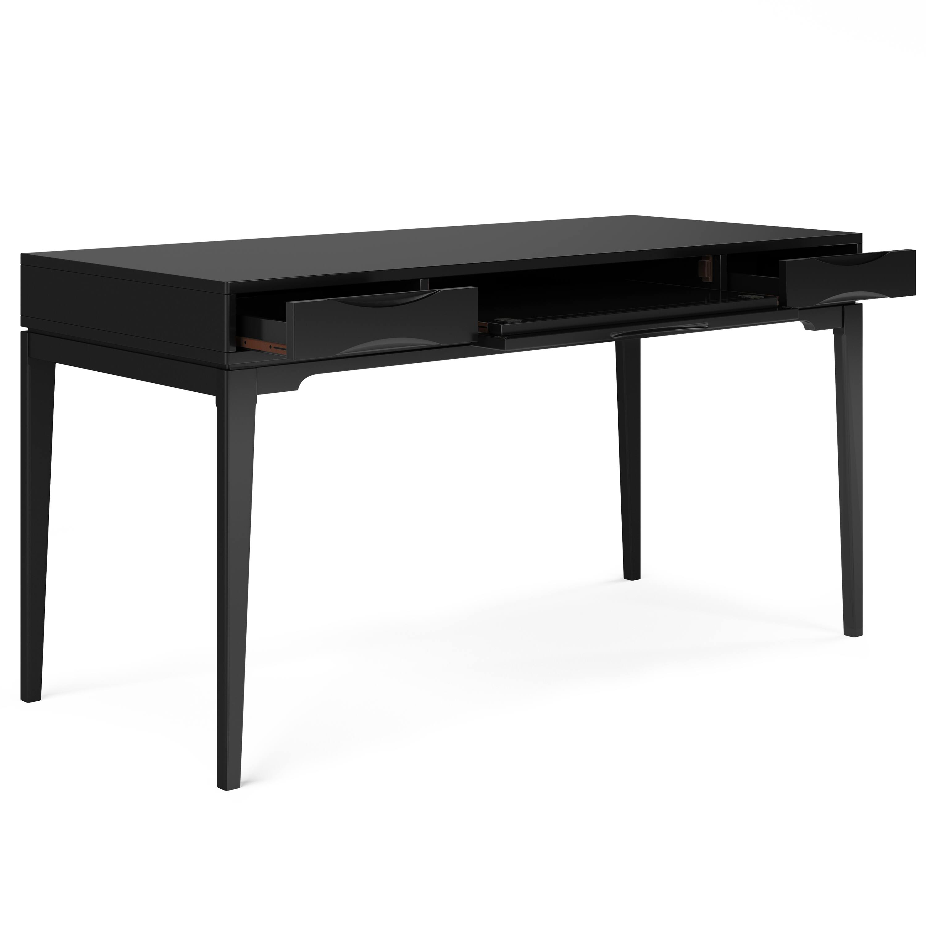 SIMPLIHOME Harper Desk - 60 Inch Wide Solid Hardwood Writing Desk in Black, Mid-Century Modern Home Office Computer Table for Workspace or Study with 2 Drawers and Flip-Down Keyboard Tray - Thumbnail 4