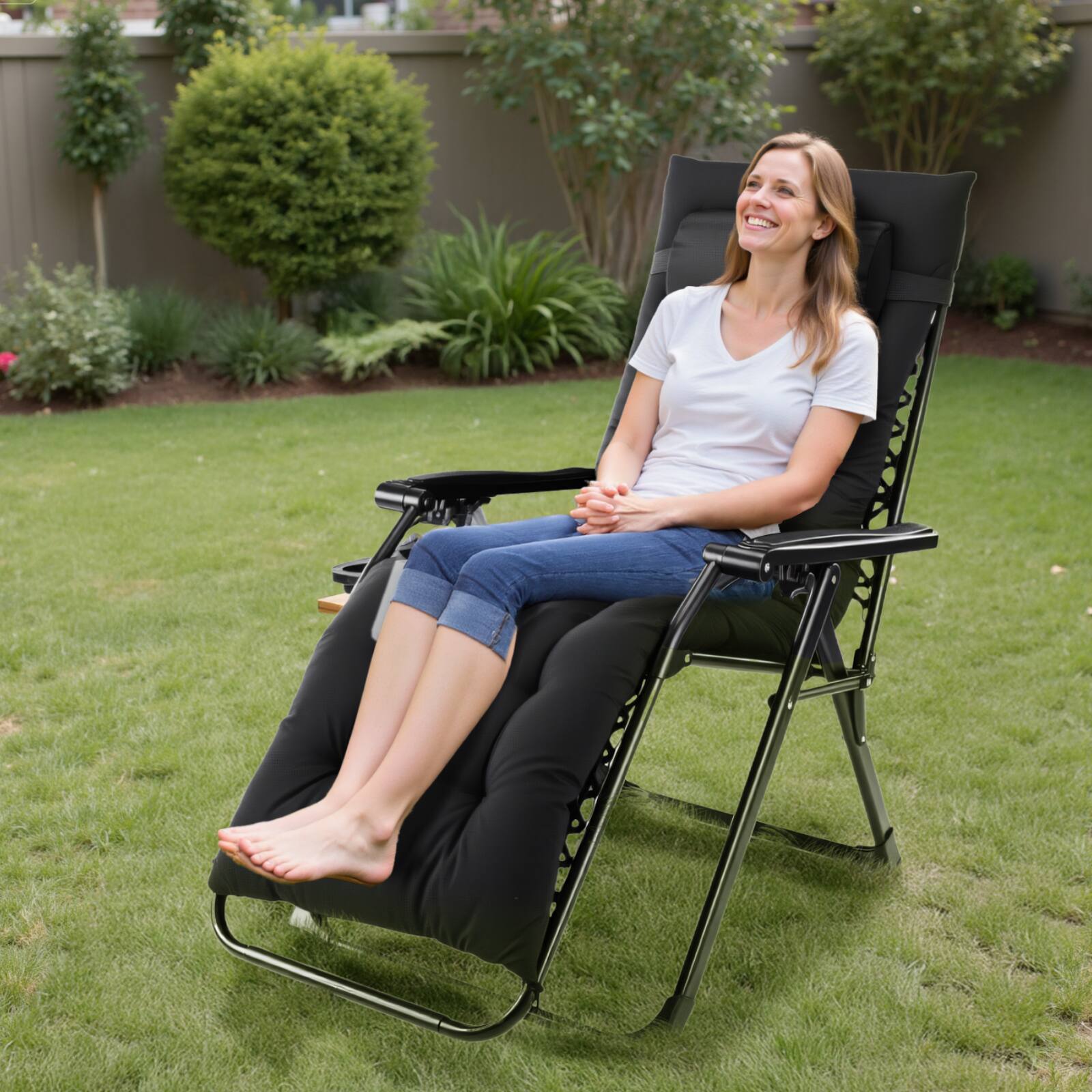 Alt View 2. Anysun - Zero Gravity Reclining Chair - Camping Lounge with Cup Holder Trays & Removable Cushion for Indoor/Patio Use - Black.