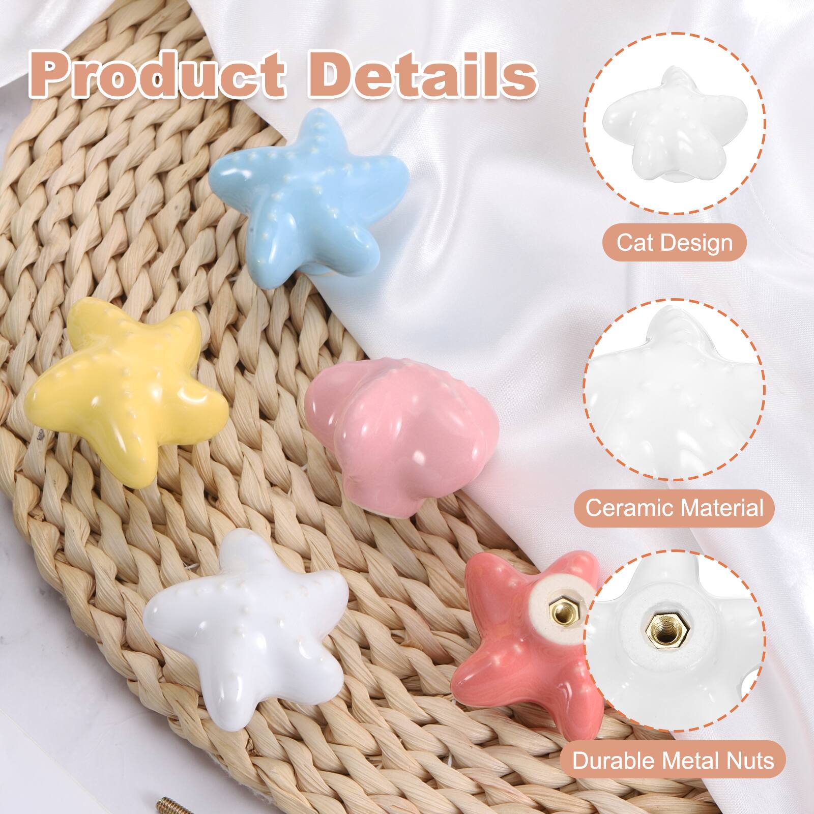 Product Details  
Cat Design  
Ceramic Material  
Durable Metal Nuts
