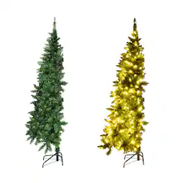 Gymax - 6ft LED Pre-lit Half Christmas Tree PVC Artificial Tree w/ 8 Flash Modes 250 Lights - Green