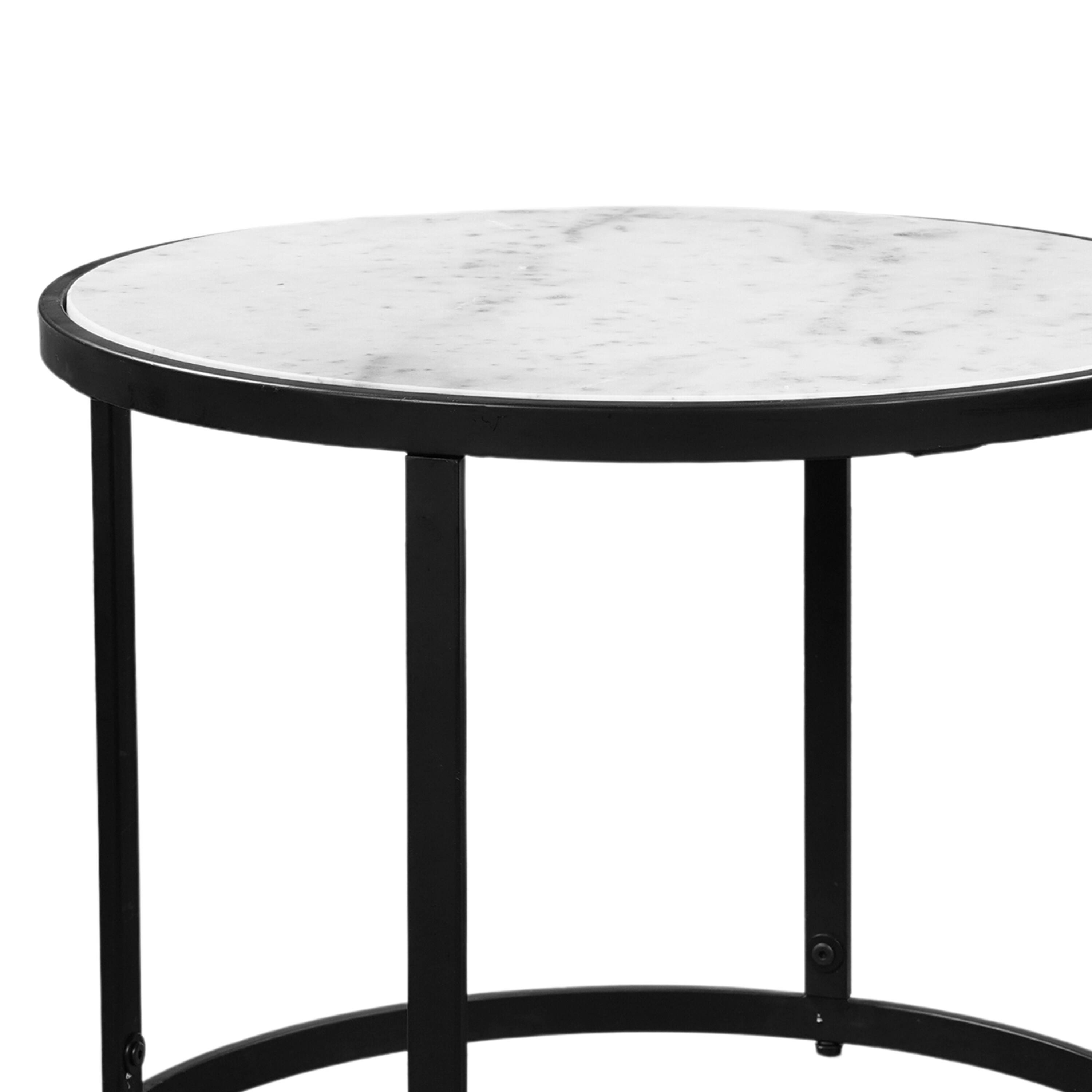 Alt View 5. Manhattan Lane - 23 Inch Side End Table, Modern Round White Natural Marble Top, Classic Black Iron Frame - Black, White.