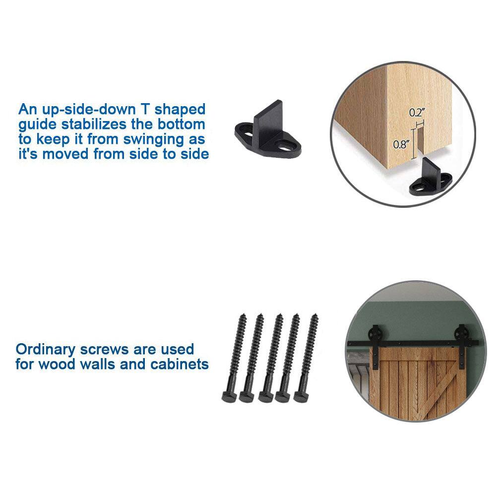 An up-side-down T shaped guide stabilizes the bottom to keep it from swinging as it's moved from side to side

0.2" 0.8"

Ordinary screws are used for wood walls and cabinets