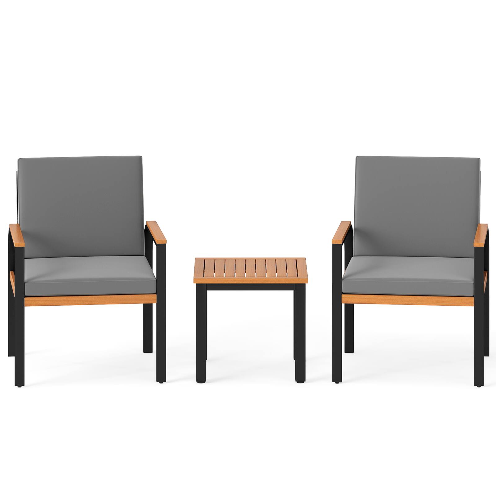 Alt View 7. Gymax - Gymax 3 Pieces Patio Furniture Set Outdoor Bistro Conversation Set w/ Acacia Wood Side Table - Black.