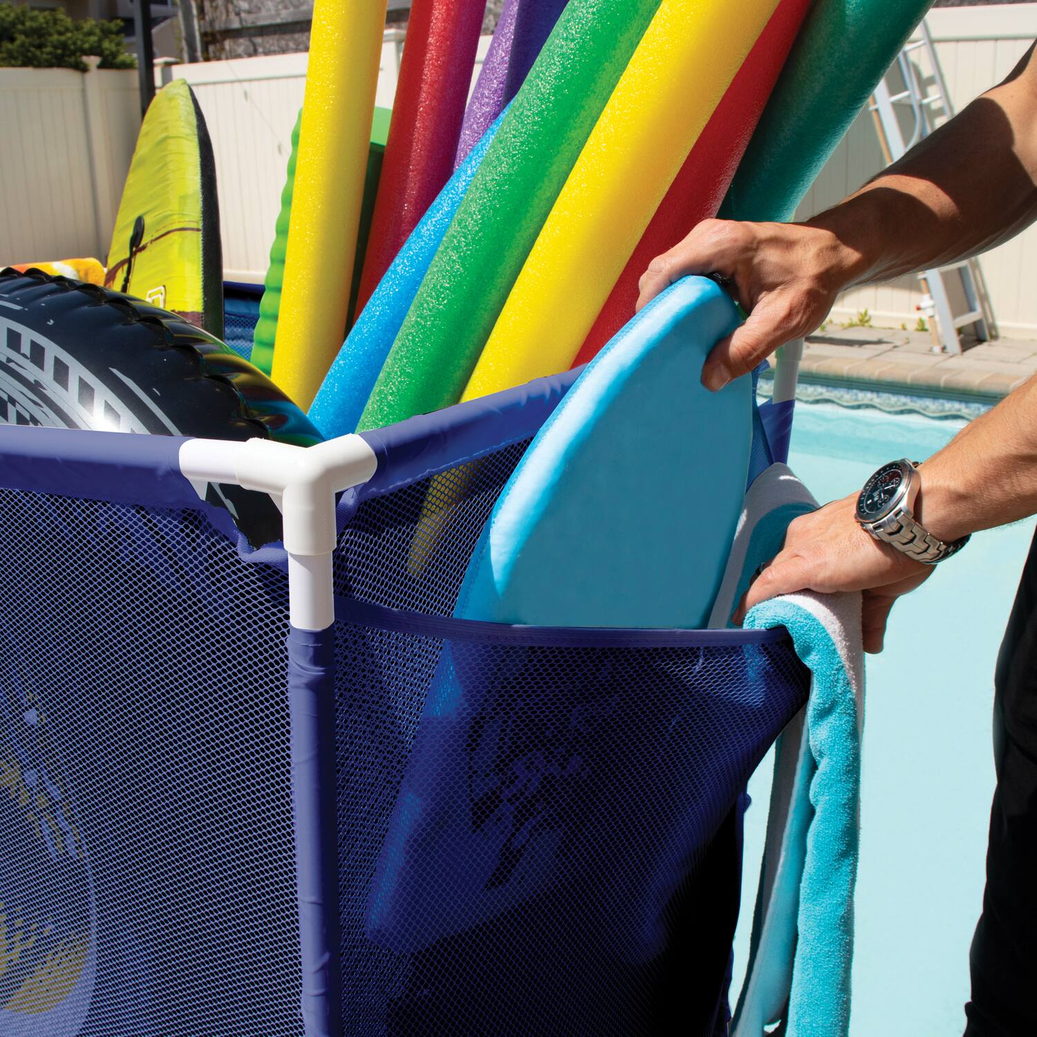 Alt View 4. Pool Bins - Pool Storage Mesh Rolling Organizer, Extra Large, 35" x 25.4" x 37.5", PB-L300.