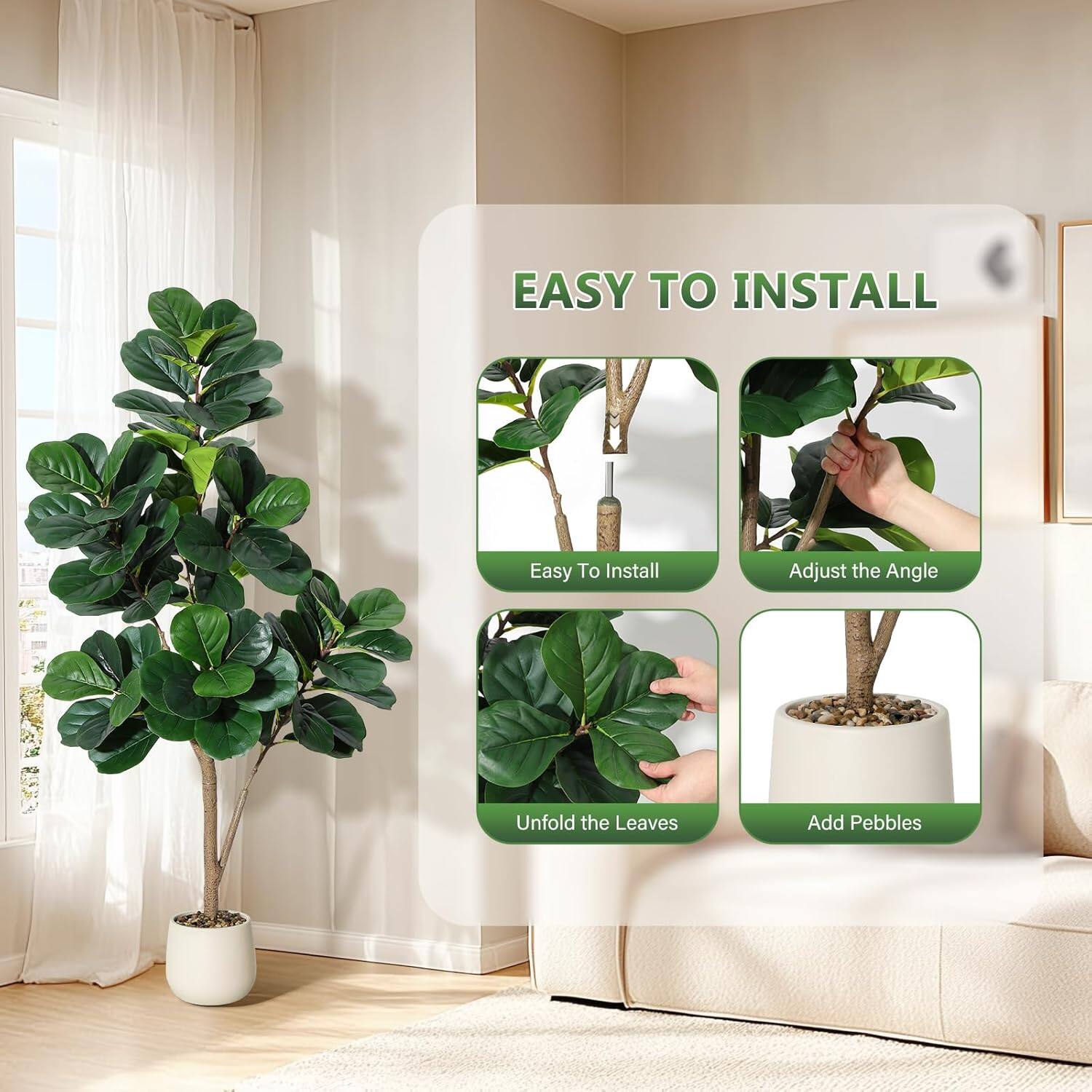 EASY TO INSTALL

- Easy To Install
- Adjust the Angle
- Unfold the Leaves
- Add Pebbles