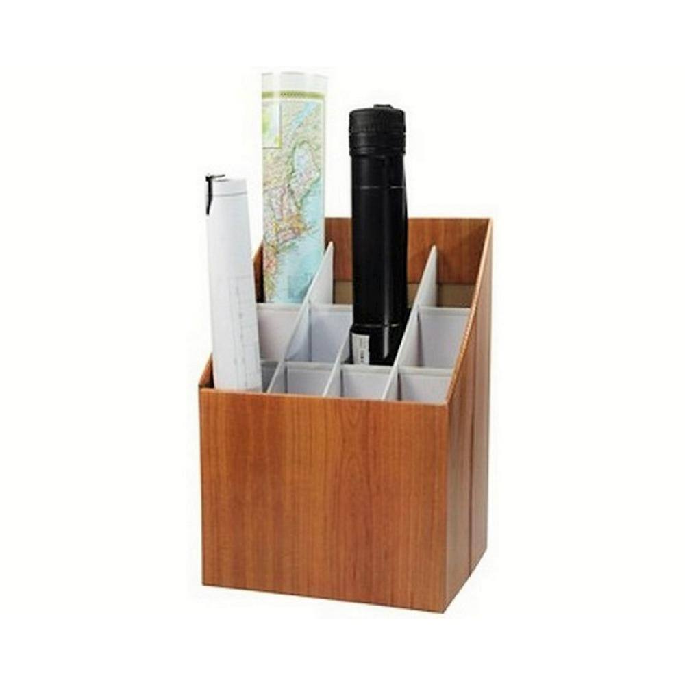 Back. AdirOffice - Blueprint Storage Rolled File Corrugated File Box - 12 Slot, Oak.