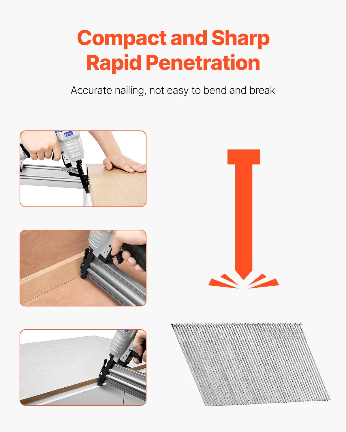 Compact and Sharp  
Rapid Penetration  
Accurate nailing, not easy to bend and break