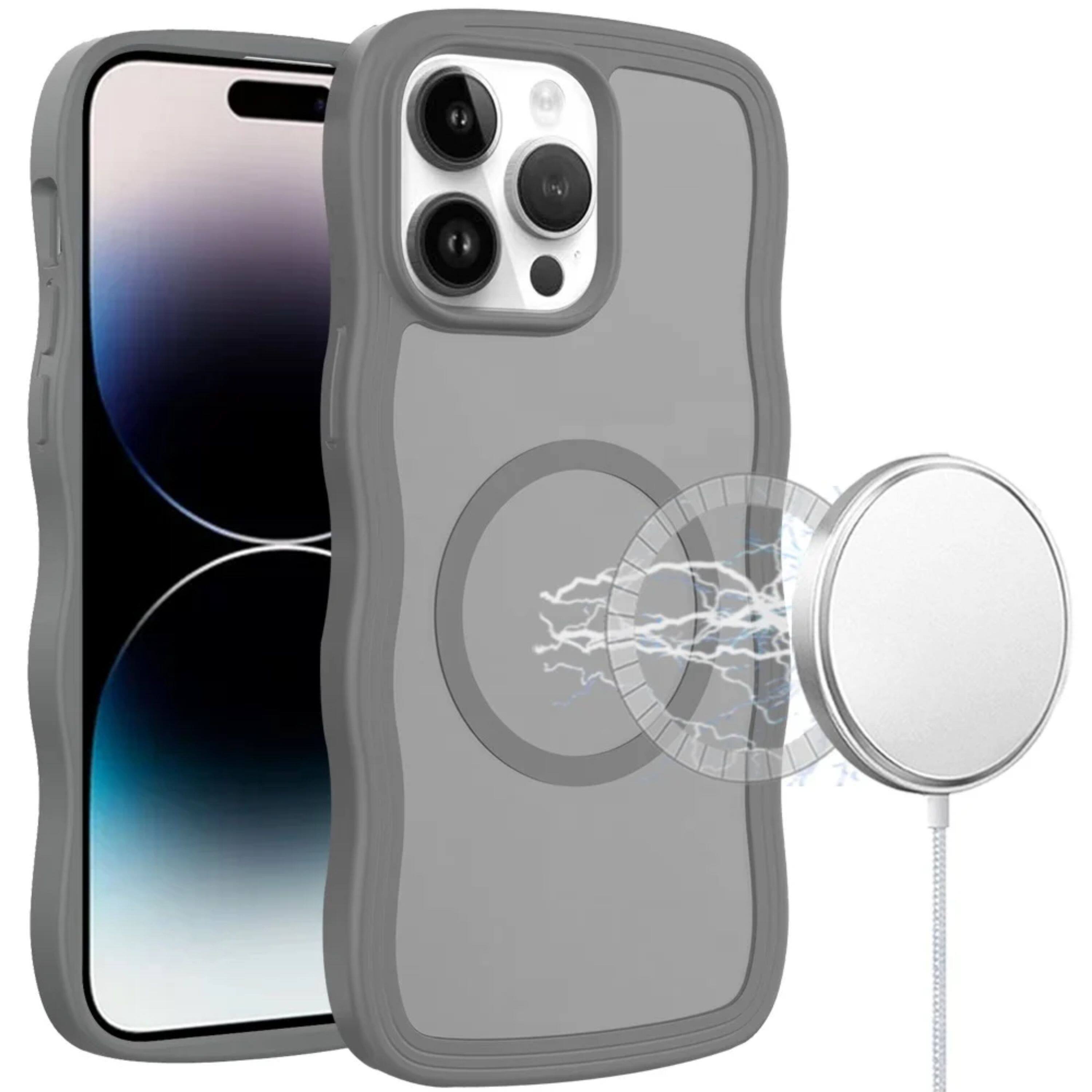 Front. Kitcheniva - Wavy Side Grip With Magnetic Circle Cover For iPhone 14 Pro Max Grey - Grey.