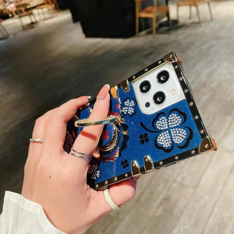 Back. Entronix - Entronix Luxury Lucky-Clover Case for iPhone 16 Plus - Stylish and Protective Design - Purple.