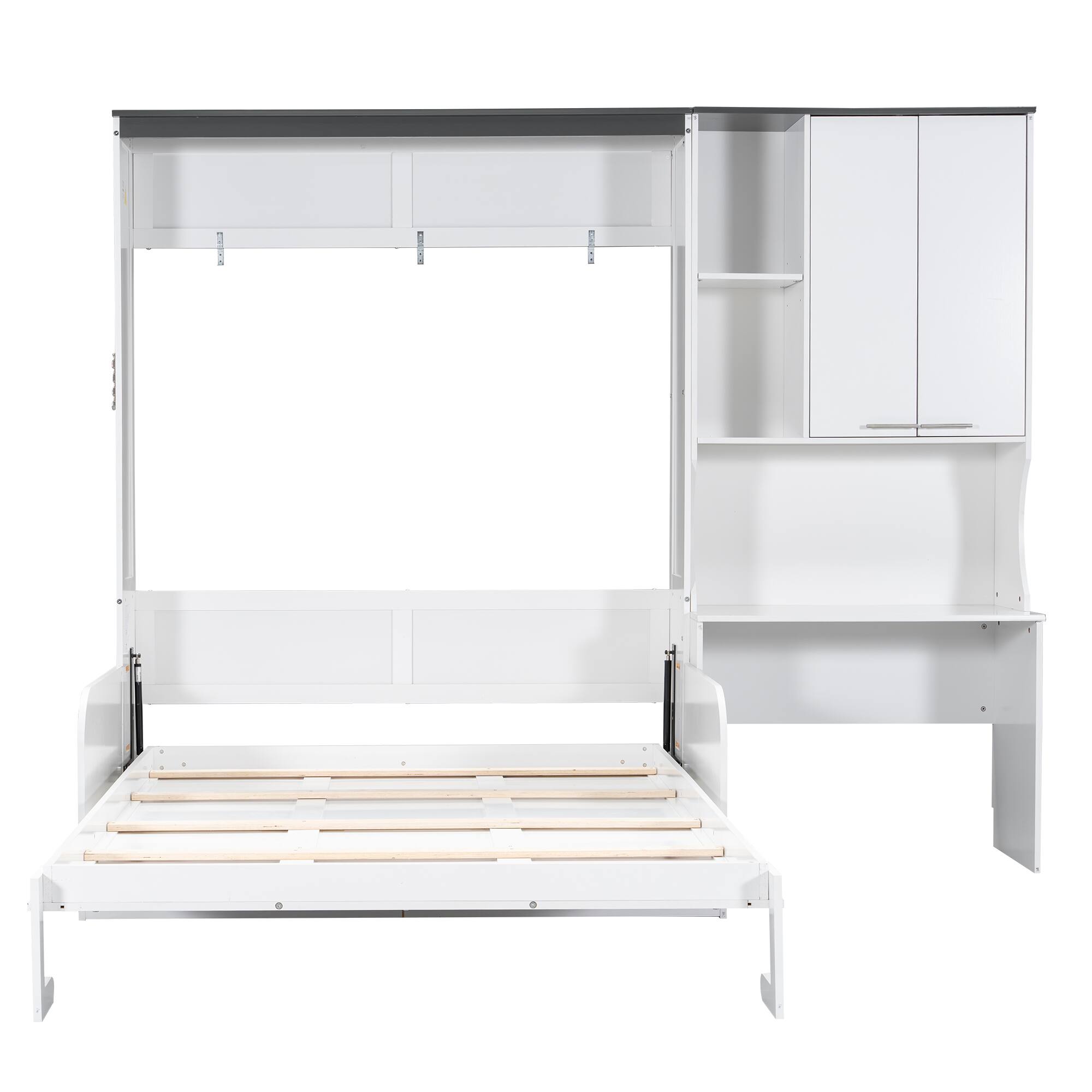 Alt View 1. Whisen - Queen Size Multi-Functional Murphy Bed with Sofa, Desk & Storage Cabinet,Space-Saving Foldable Design - White.