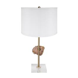 Luckbyte - 14x25.2 Inch Gold Agate Slice Table Lamp With White Drum Shade Assembly Required