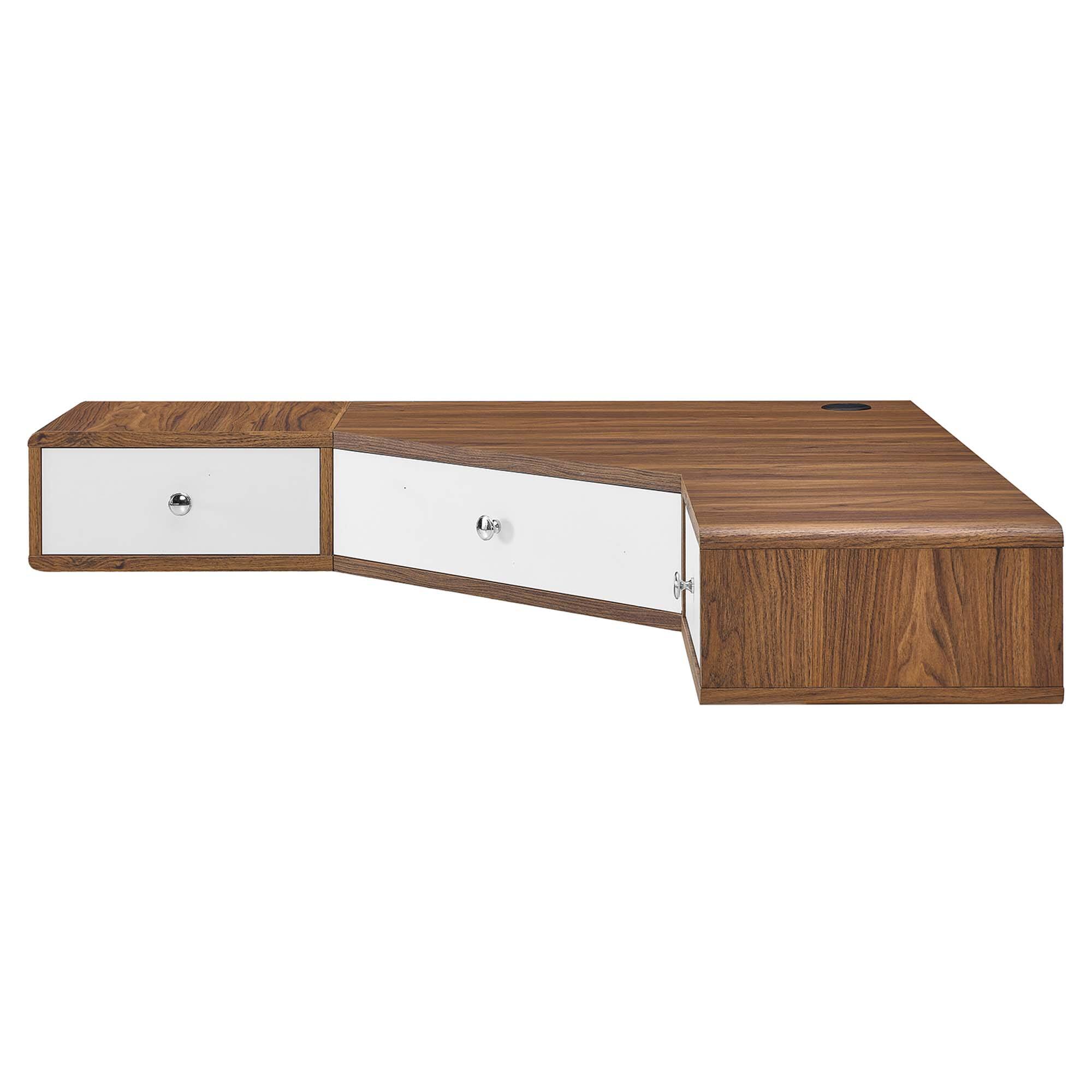 Alt View 1. Modway - Transmit 47" Wall Mount Corner Walnut Office Desk by Modway - Walnut White.