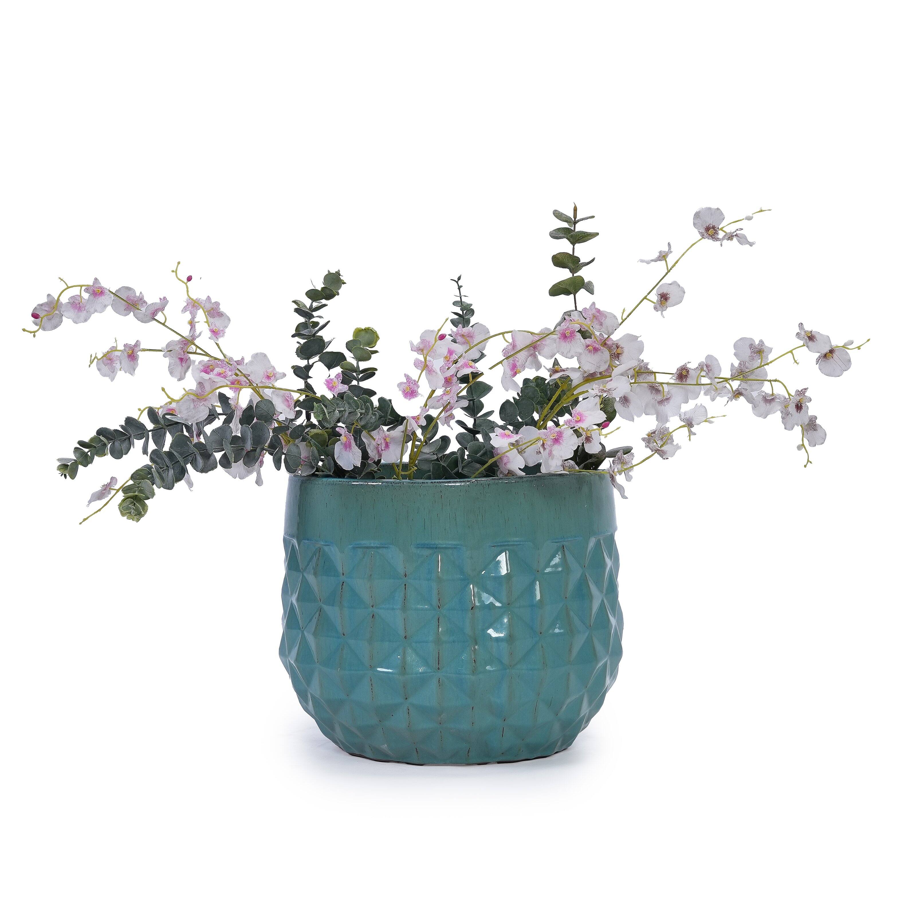 Alt View 6. Loheer - Loheer Ceramic Planter Set, Hand Glazed Teal Planter Set of 3 with Drainage Holes for Patio Herbs Succulents.