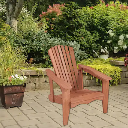 Front. Hivvago - Wooden Adirondack Chair with Tall Back and Oversized Armrests - Natural.