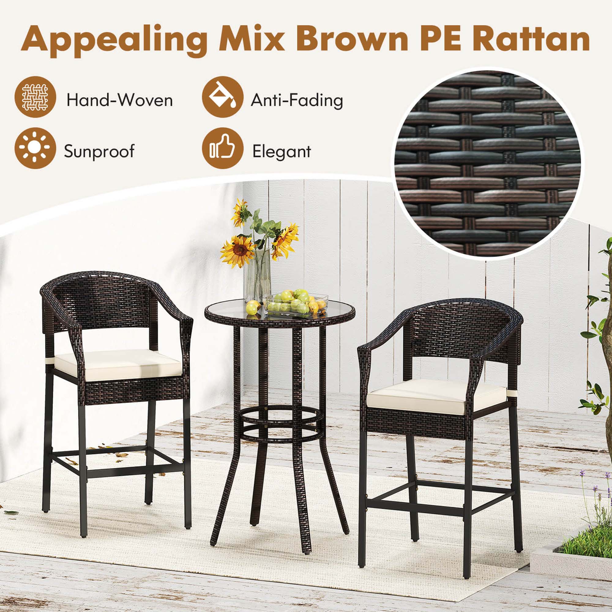 Appealing Mix Brown PE Rattan Hand-Woven Anti-Fading Sunproof Elegant