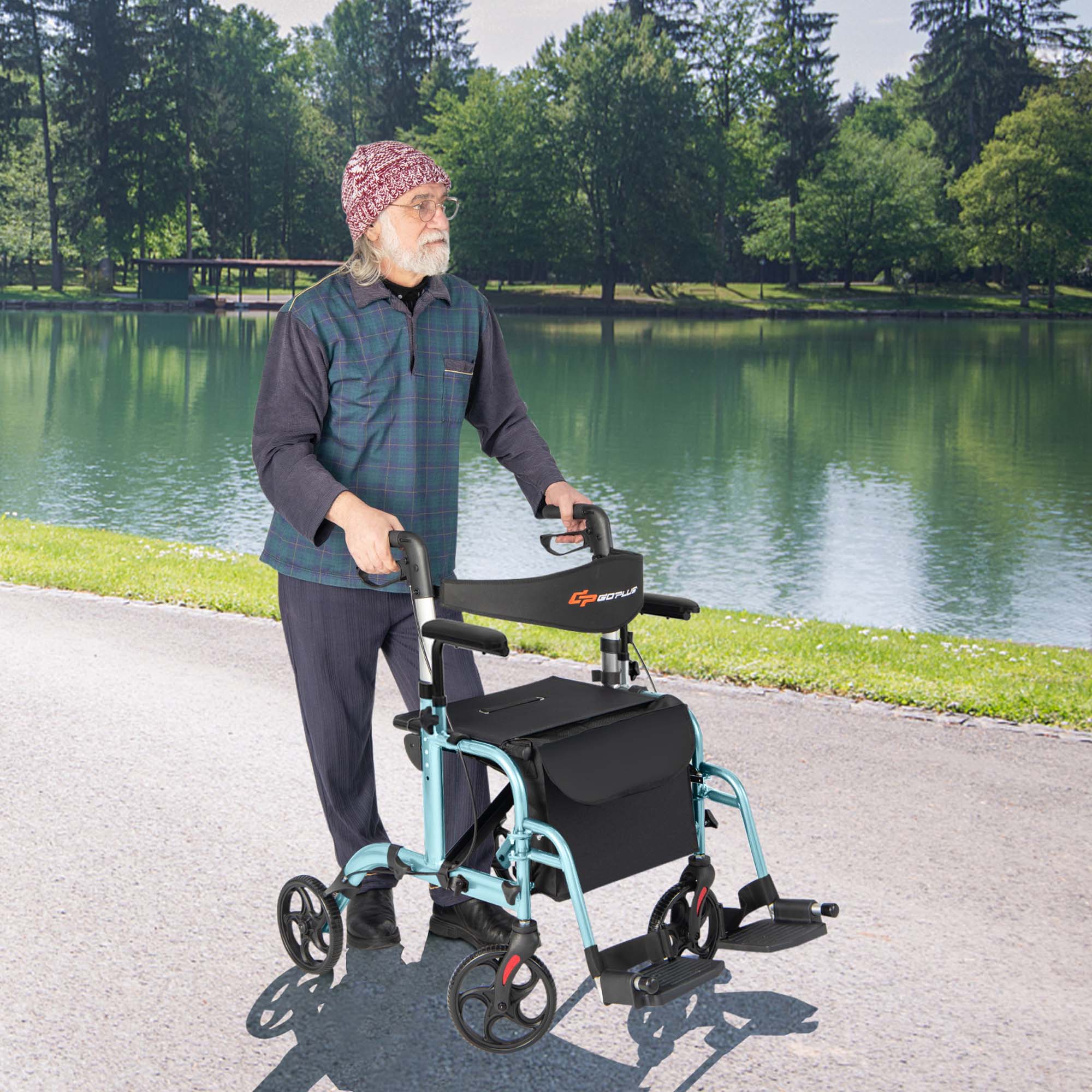 Alt View 2. Costway - Costway Folding Rollator Walker with Seat & 8" Wheels Supports up to 300 lbs Navy - Navy.
