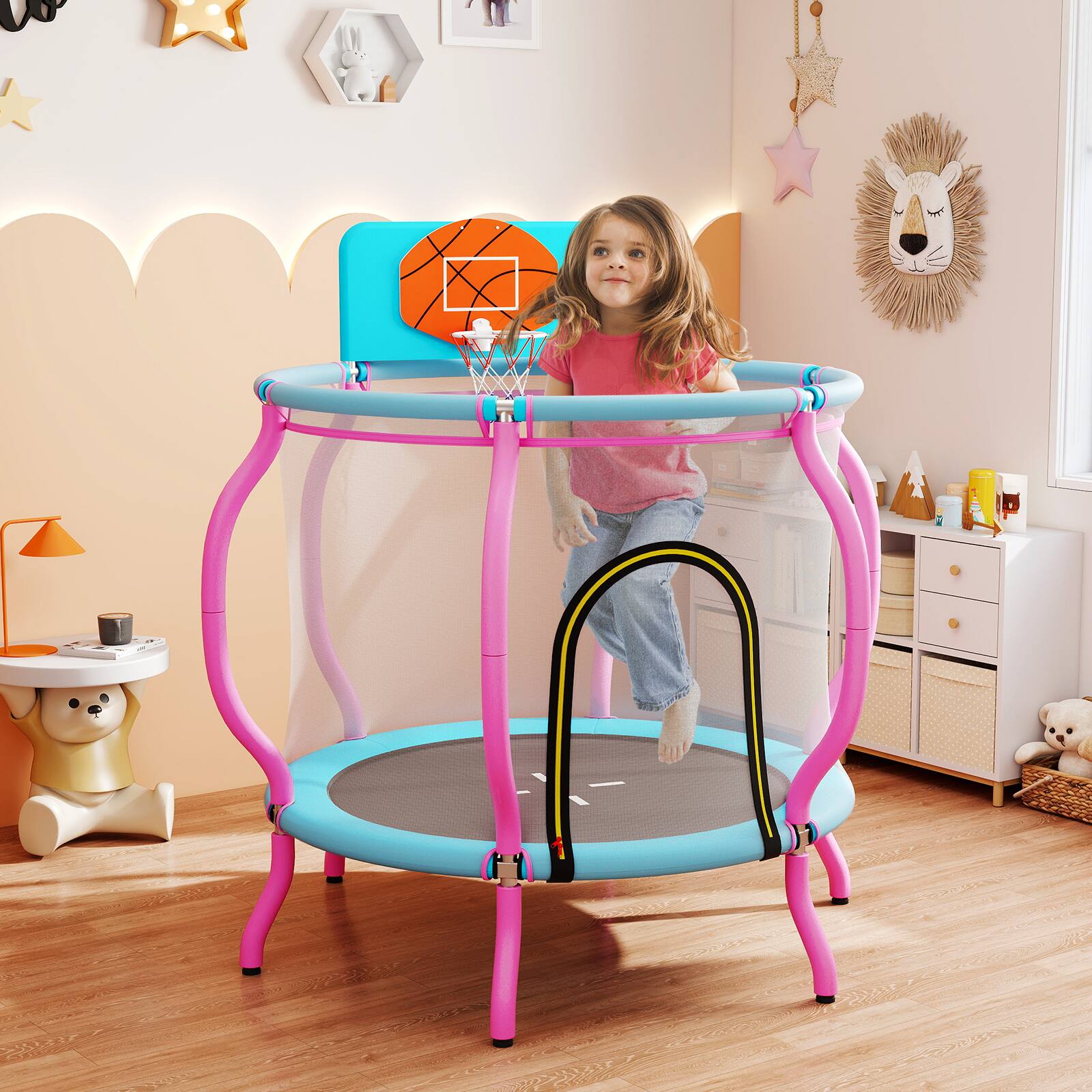 Alt View 1. Gymax - Gymax 48'' Kids Trampoline Indoor & Outdoor Pumpkin Trampoline w/Basketball Hoop - Pink.