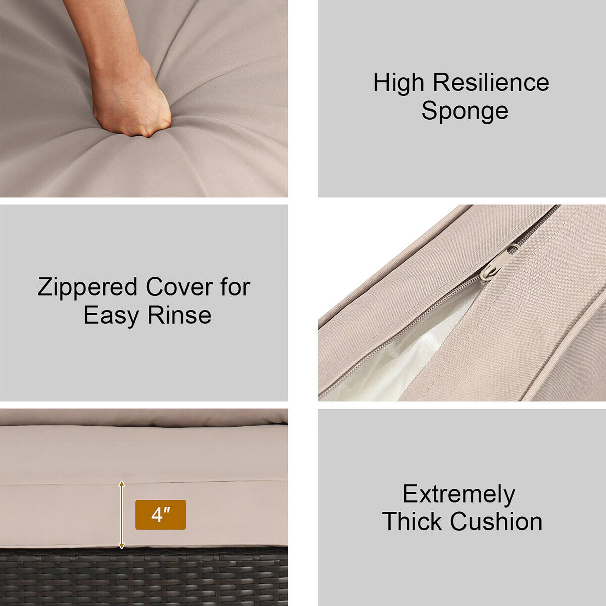 High Resilience Sponge  
Zippered Cover for Easy Rinse  
4" Extremely Thick Cushion