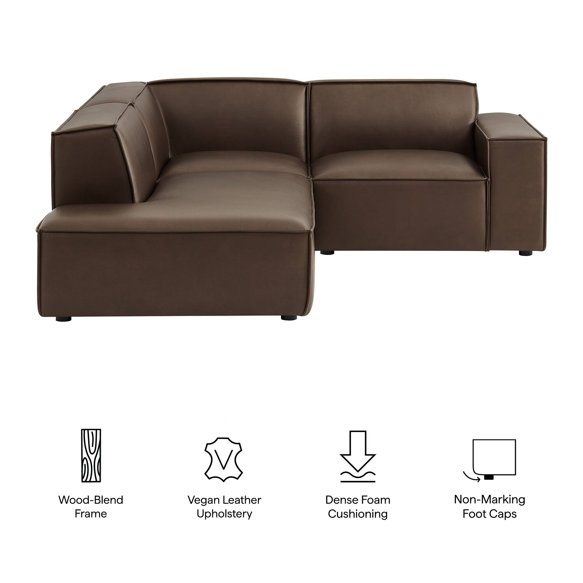 Wood-Blend Frame, Vegan Leather Upholstery, Dense Foam Cushioning, Non-Marking Foot Caps