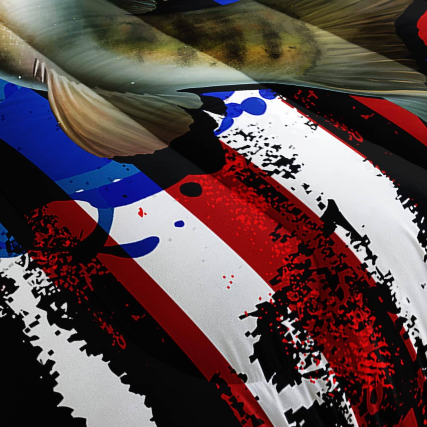 Alt View 4. Wikistore - WIKISTORE Big Pike Fishing Comforter Set Queen Size Bass Fish American Flag Pattern Bedding 3 Piece - As Picture.