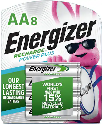 Front. Energizer - Energizer Rechargeable AA Batteries (8 Pack), Double A Batteries - Silver.