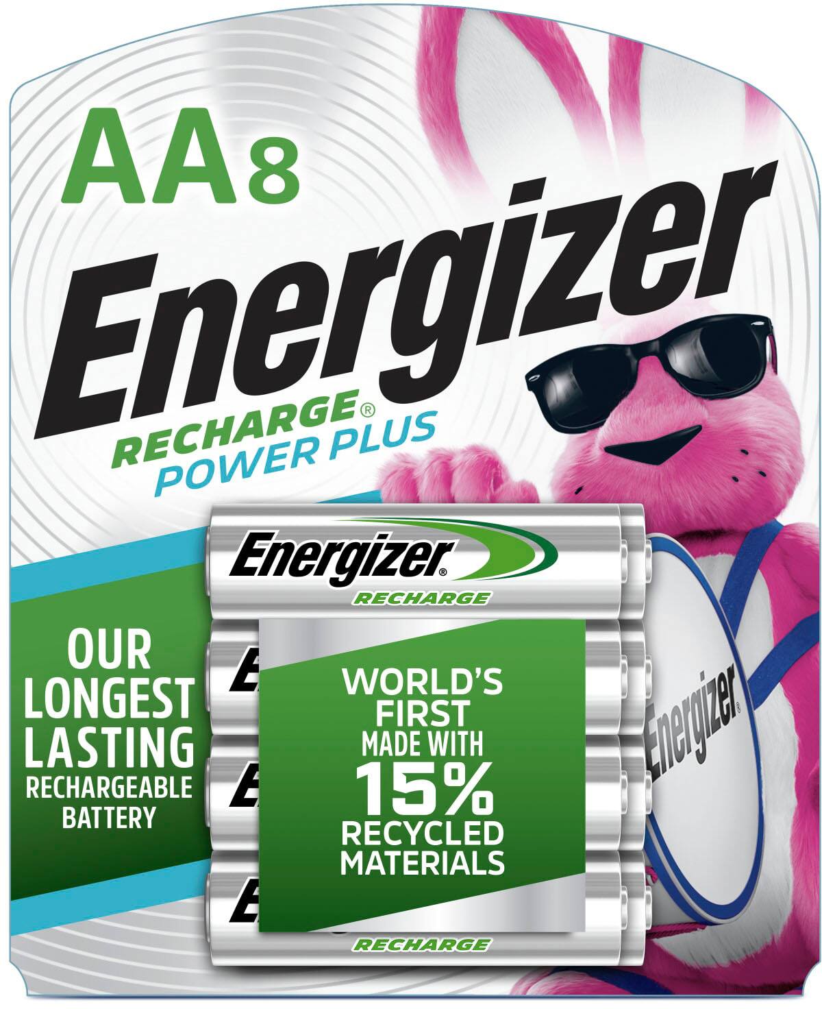 Front. Energizer - Energizer Rechargeable AA Batteries (8 Pack), Double A Batteries - Silver.