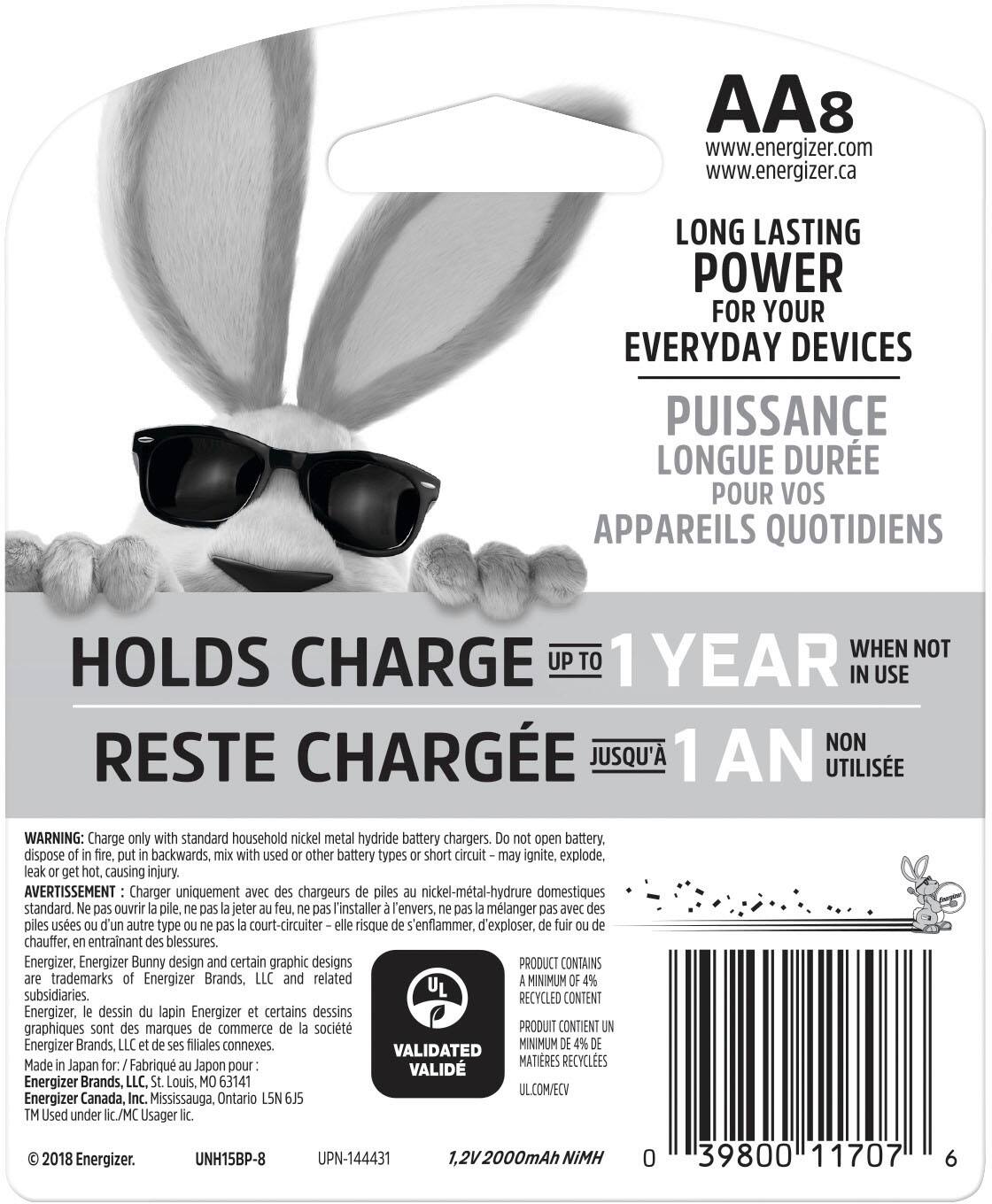 Alt View 1. Energizer - Energizer Rechargeable AA Batteries (8 Pack), Double A Batteries - Silver.