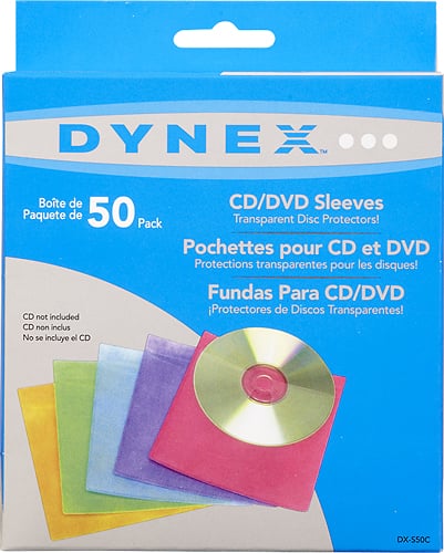 Dynex™ - 50-Pack Color CD/DVD Sleeves - Assorted - Larger Front